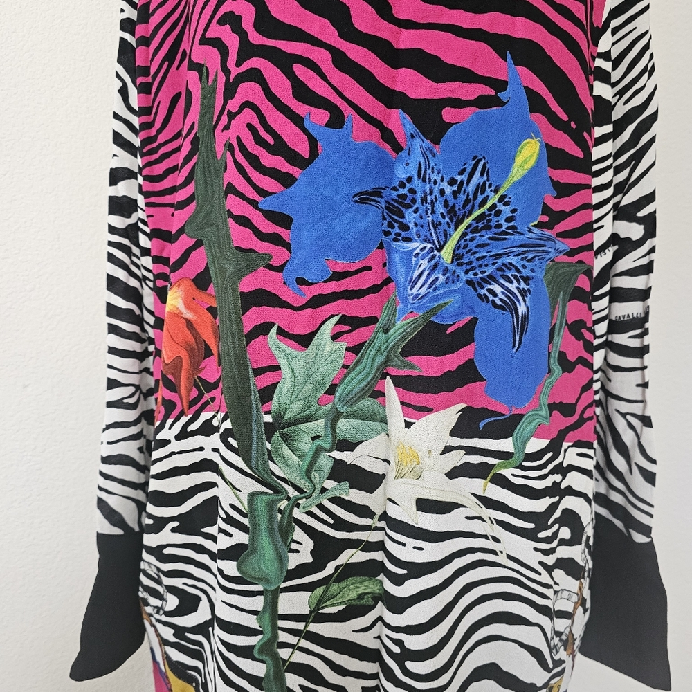 NWT Cavalli Class Zebra & Floral Long Sleeve Dress – Size IT 44 / US 8 - Picture 5 of 13